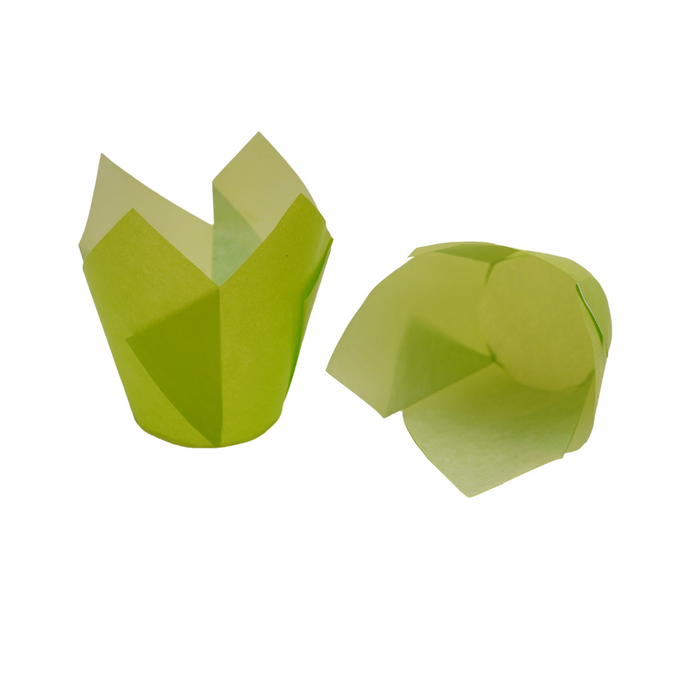 Elegant tulip muffin liners—grease-proof, oven-safe & available in vibrant colors for mess-free baking.