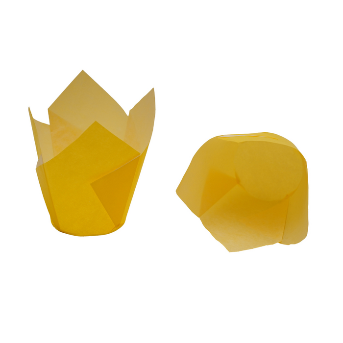 Elegant tulip muffin liners—grease-proof, oven-safe & available in vibrant colors for mess-free baking.
