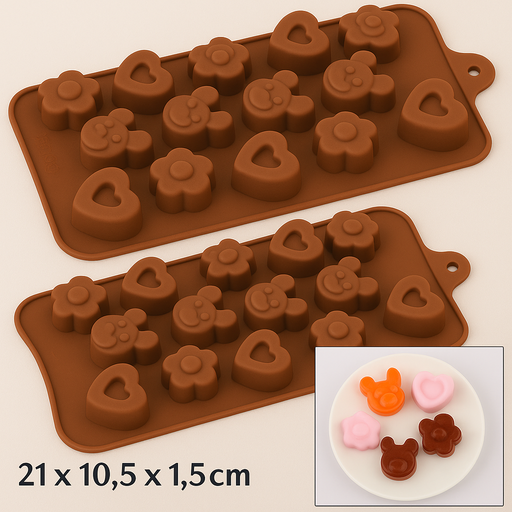  heart and teddy-shaped treats with Esslly’s 14-cavity.