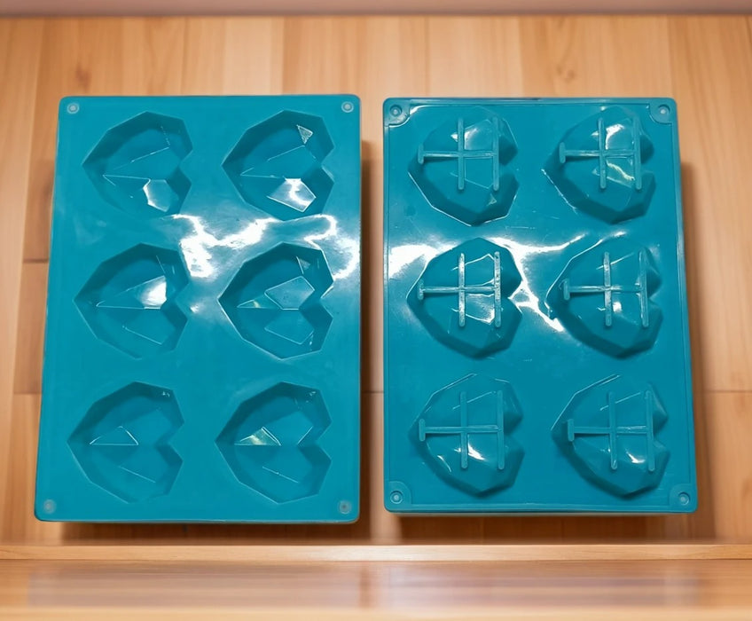 6 Cavity 3D Diamond Heart Silicone Mould
