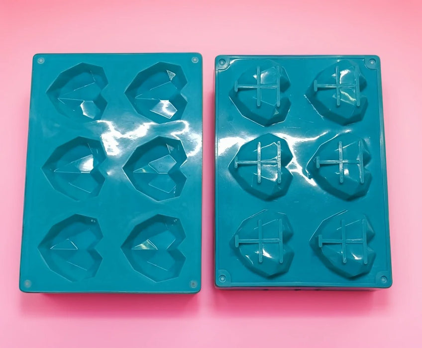 6 Cavity 3D Diamond Heart Silicone Mould
