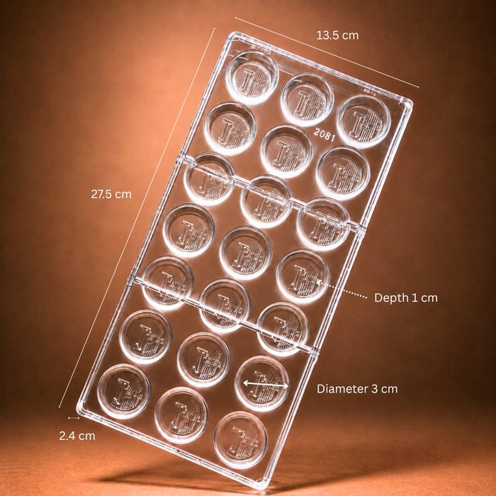 1 Euro Coin Polycarbonate Chocolate Mould - 21 Cavities