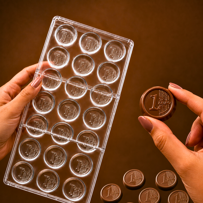 1 Euro Coin Polycarbonate Chocolate Mould - 21 Cavities