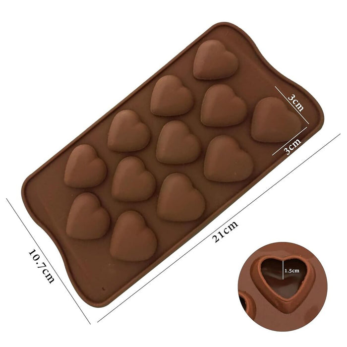 3D Heart Design- Silicone Chocolate Mould | 12 Cavities | Flexible Non-Stick | Brown