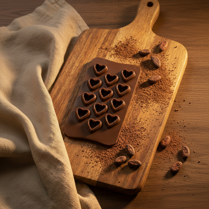 3D Heart Design- Silicone Chocolate Mould | 12 Cavities | Flexible Non-Stick | Brown