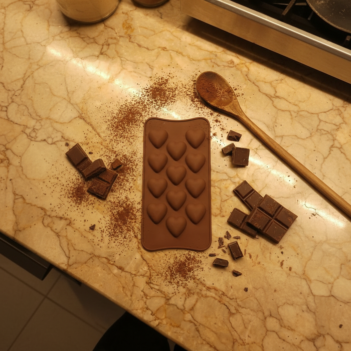 3D Heart Design- Silicone Chocolate Mould | 12 Cavities | Flexible Non-Stick | Brown
