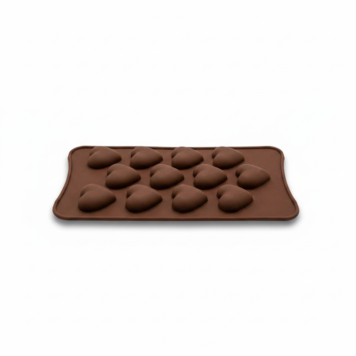 3D Heart Design- Silicone Chocolate Mould | 12 Cavities | Flexible Non-Stick | Brown