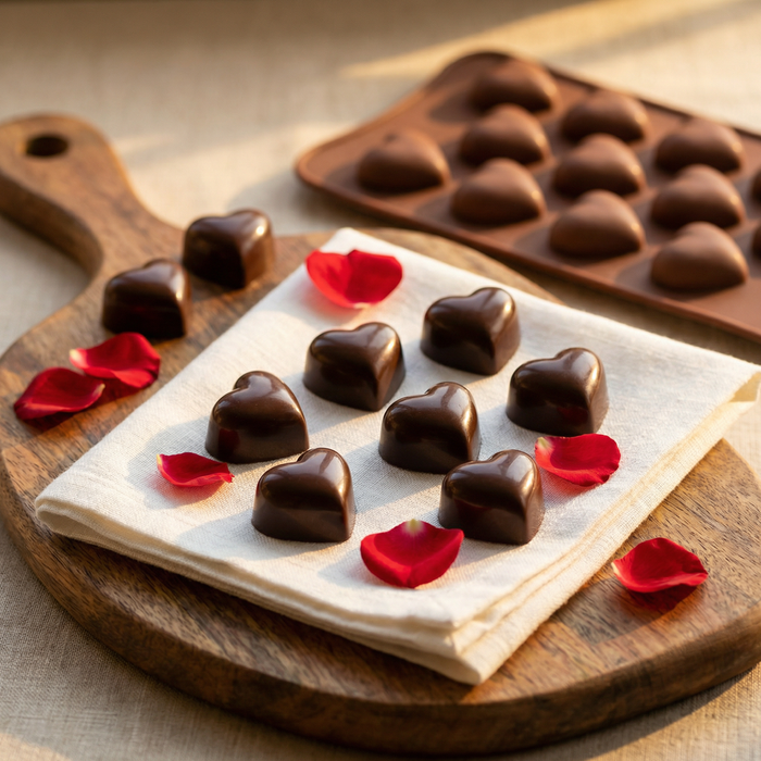 3D Heart Design- Silicone Chocolate Mould | 12 Cavities | Flexible Non-Stick | Brown