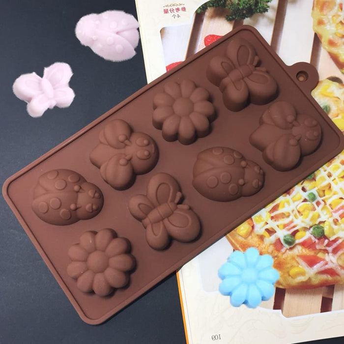 12-Cavity Butterfly, Flower & Ladybug Silicone Mould