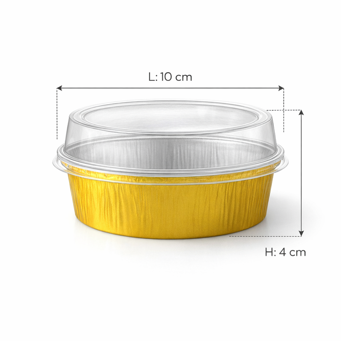 Gold Aluminium Foil Container With Lid - Bake & Serve Round Box