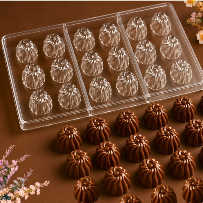 Blossom Swirls Polycarbonate Chocolate Mould- 18 Cavities