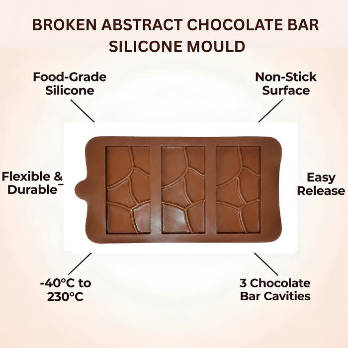 Broken Abstract Pattern Chocolate Bar- Silicone Mould | 3 Cavities | Flexible Non-Stick | Brown