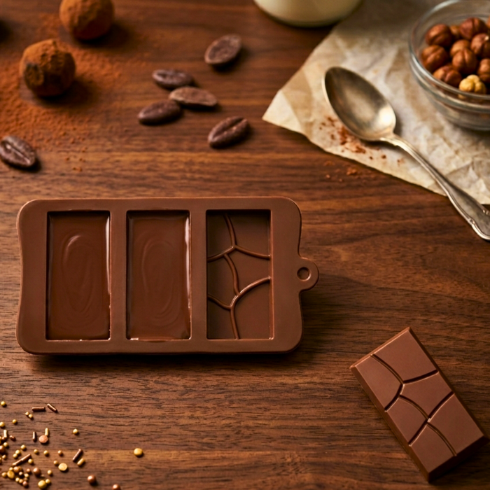 Broken Abstract Pattern Chocolate Bar- Silicone Mould | 3 Cavities | Flexible Non-Stick | Brown