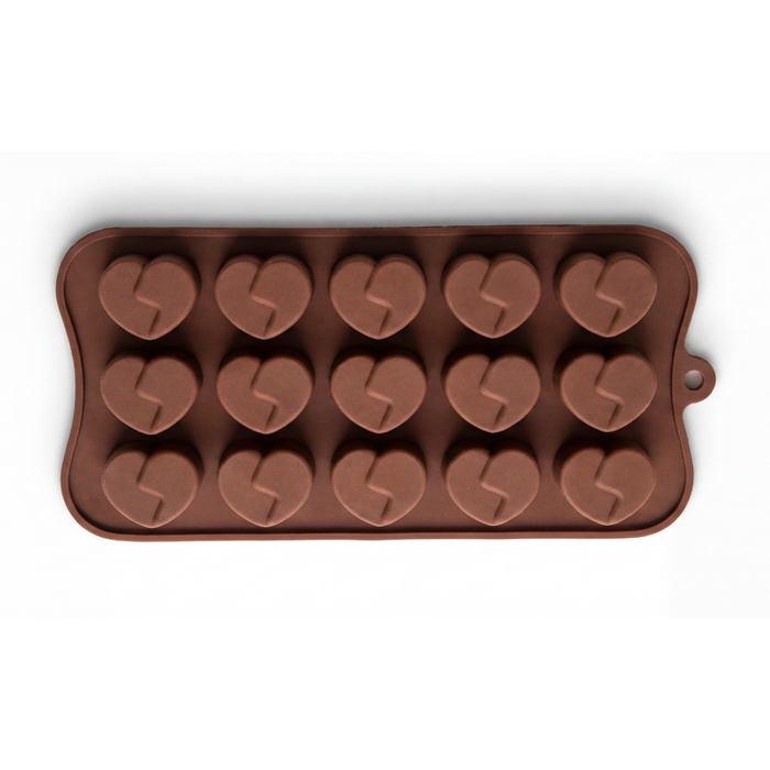 Broken Heart Design- Silicone Chocolate Mould | 15 Cavities | Flexible Non-Stick | Brown