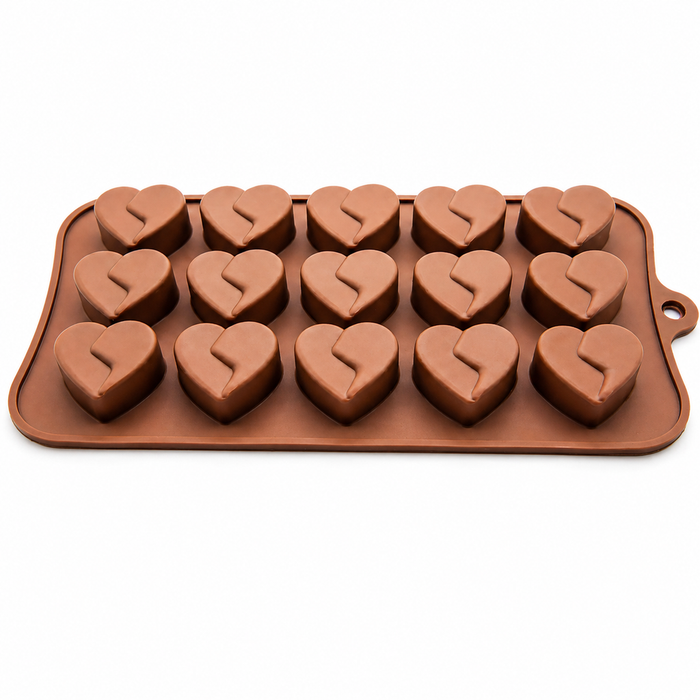 Broken Heart Design- Silicone Chocolate Mould | 15 Cavities | Flexible Non-Stick | Brown