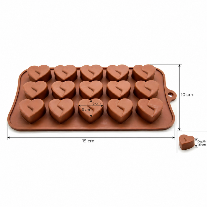 Broken Heart Design- Silicone Chocolate Mould | 15 Cavities | Flexible Non-Stick | Brown