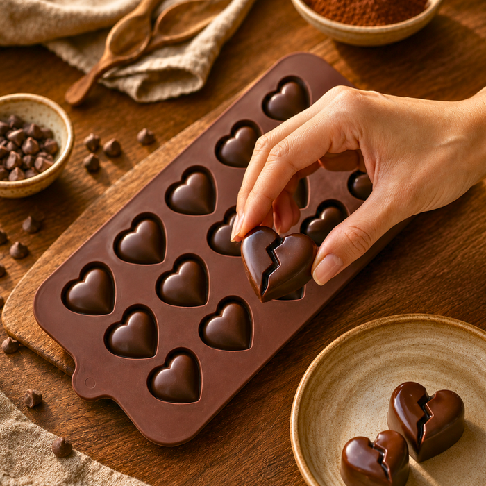 Broken Heart Design- Silicone Chocolate Mould | 15 Cavities | Flexible Non-Stick | Brown