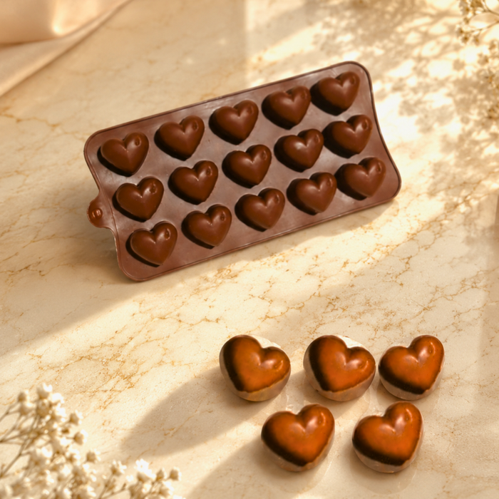Bubble Heart Design- Silicone Chocolate Mould | 15 Cavities | Flexible Non-Stick | Brown