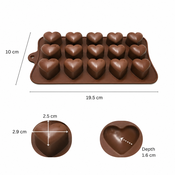 Bubble Heart Design- Silicone Chocolate Mould | 15 Cavities | Flexible Non-Stick | Brown
