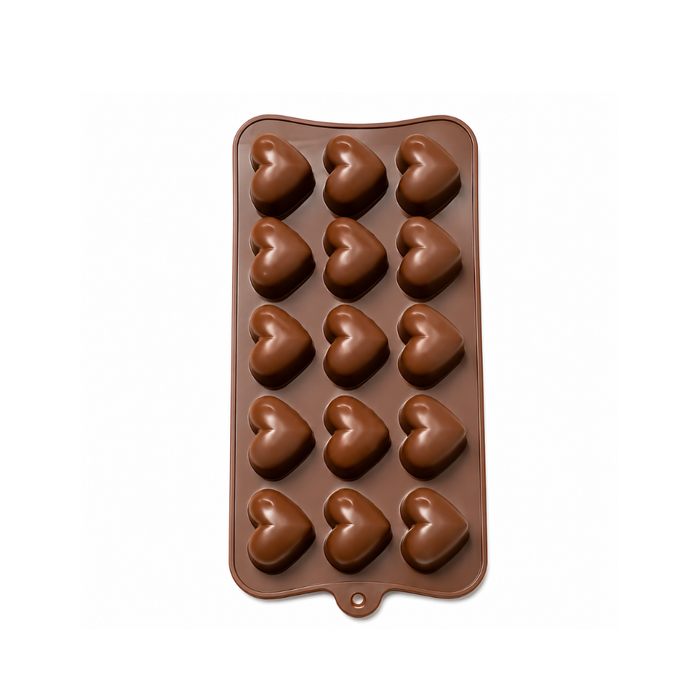 Bubble Heart Design- Silicone Chocolate Mould | 15 Cavities | Flexible Non-Stick | Brown
