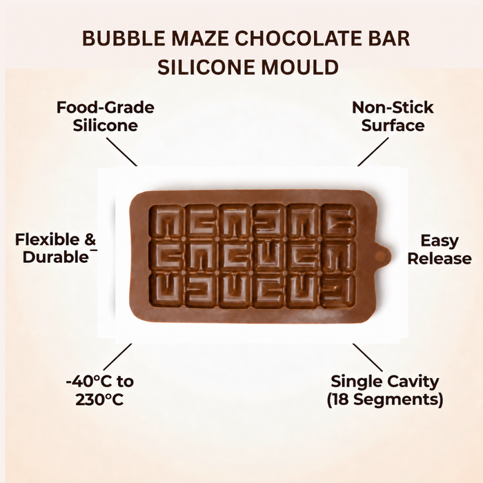 Bubble Maze Pattern Chocolate Bar- Silicone Mould | Single Cavity | Flexible Non-Stick | Brown
