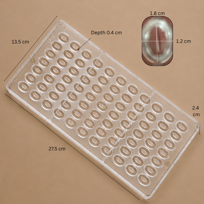 Coffee Bean Shaped Polycarbonate Chocolate Mould- 77 Cavities