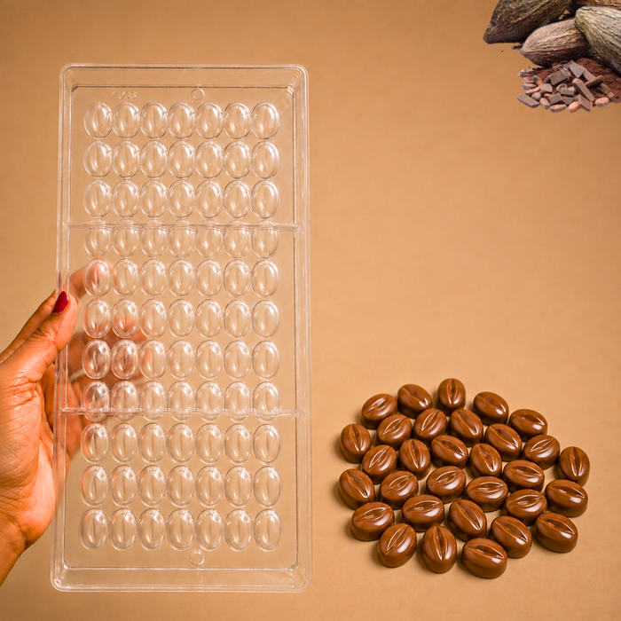 Coffee Bean Shaped Polycarbonate Chocolate Mould- 77 Cavities