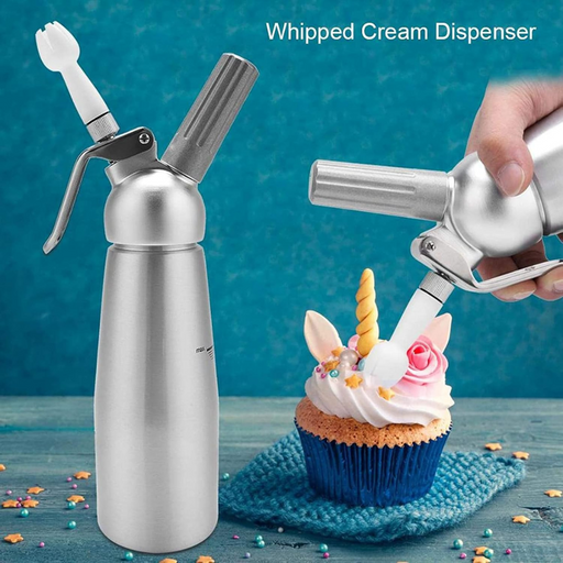 Esslly’s Cream Whipper. Durable aluminum body and 3 nozzles for stunning designs. Available in 500 ml &amp; 1 L