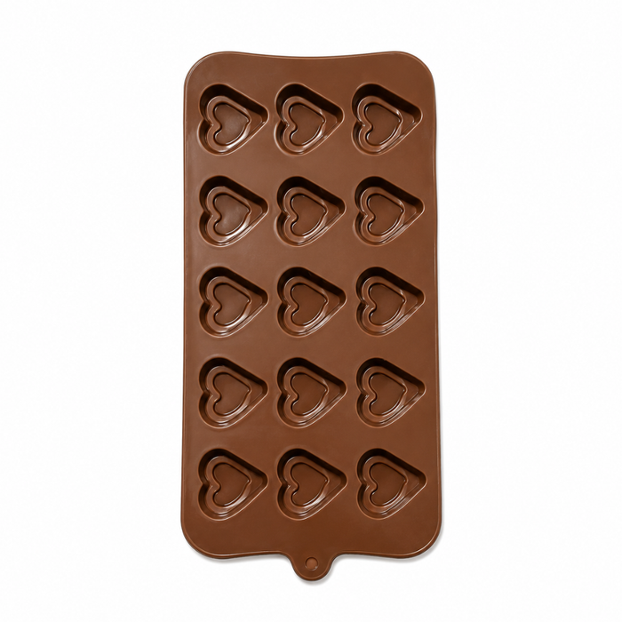 Double Heart Design- Silicone Chocolate Mould | 15 Cavities | Flexible Non-Stick | Brown