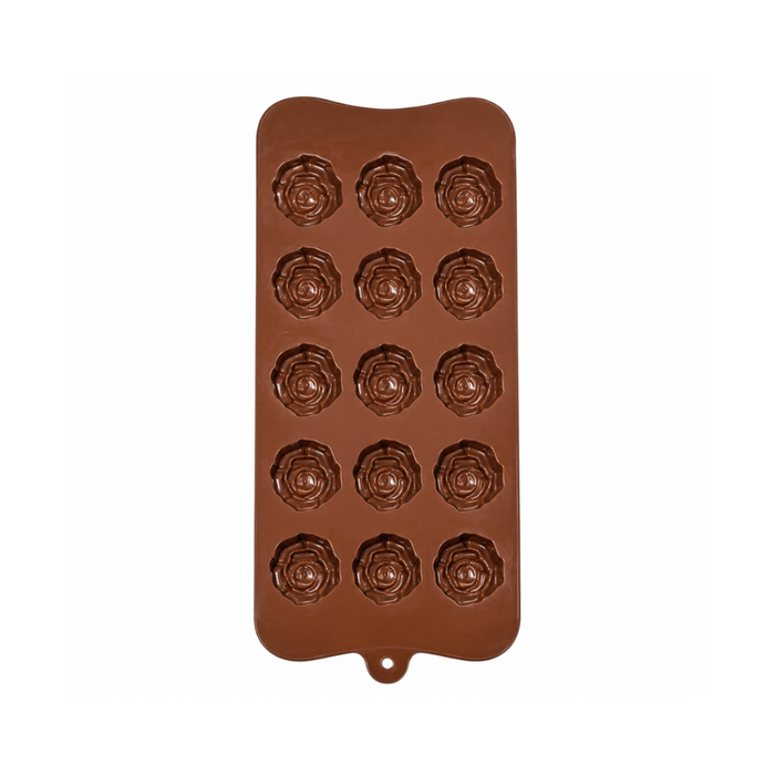 Floral Rose Pattern- Silicone Chocolate Mould | 15 Cavities | Flexible Non-Stick | Brown