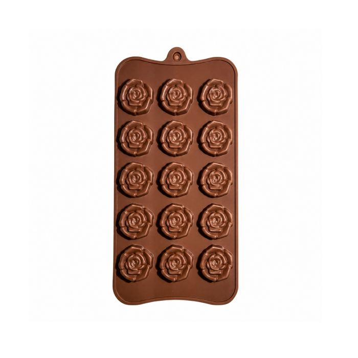 Floral Rose Pattern- Silicone Chocolate Mould | 15 Cavities | Flexible Non-Stick | Brown
