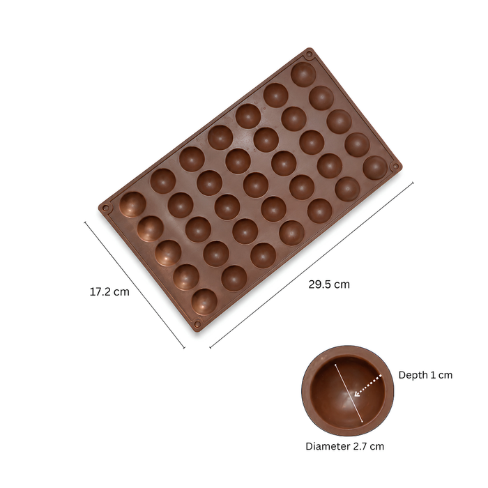 Half Sphere Chocolate Dome- Silicone Mould | 35 Cavities | Flexible Non-Stick | Brown