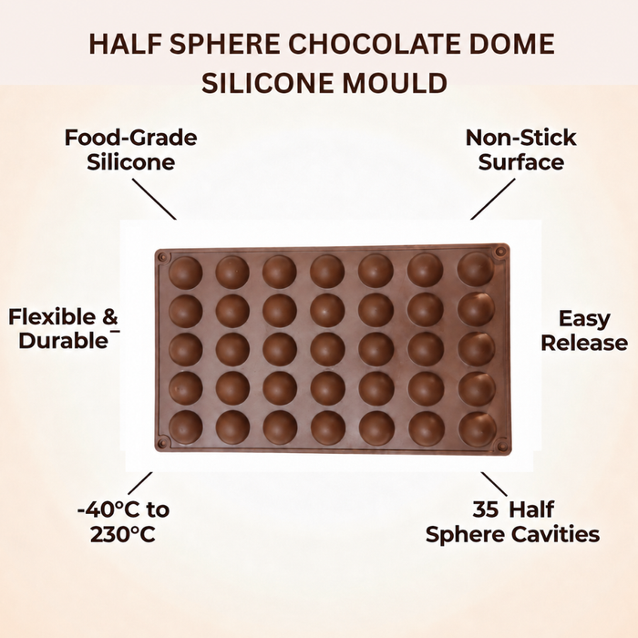 Half Sphere Chocolate Dome- Silicone Mould | 35 Cavities | Flexible Non-Stick | Brown