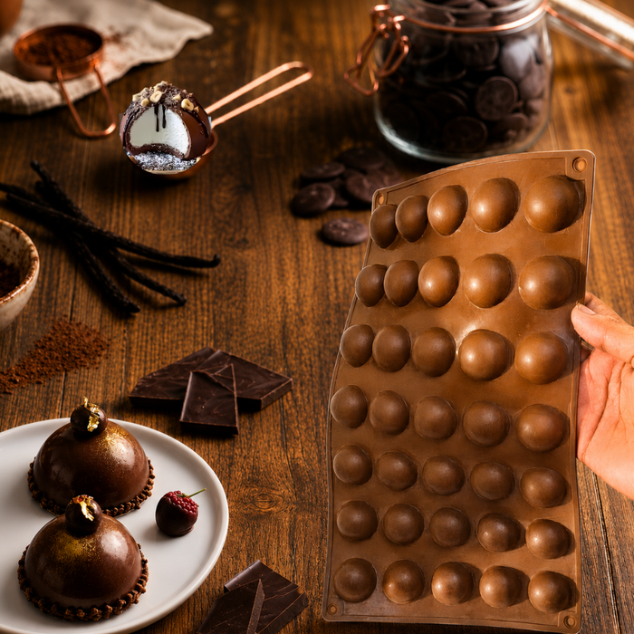 Half Sphere Chocolate Dome- Silicone Mould | 35 Cavities | Flexible Non-Stick | Brown
