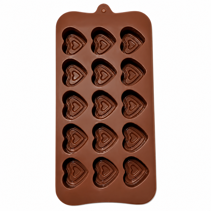 Layered Heart Design- Silicone Chocolate Mould | 15 Cavities | Flexible Non-Stick | Brown