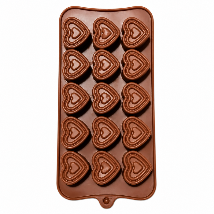 Layered Heart Design- Silicone Chocolate Mould | 15 Cavities | Flexible Non-Stick | Brown