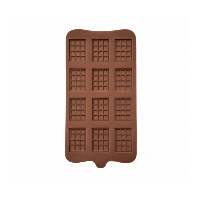 Mini Grid Chocolate Bar Design- Silicone Mould | 12 Cavities | Flexible Non-Stick | Brown