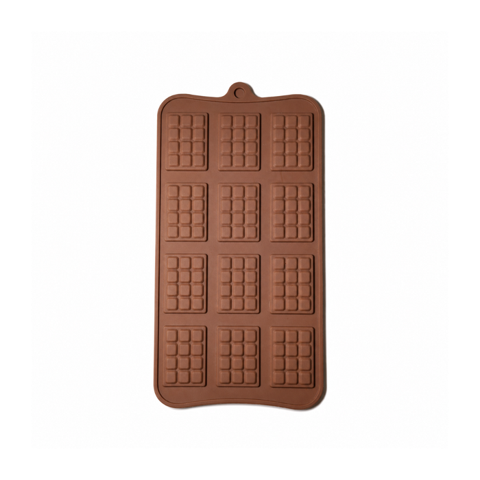 Mini Grid Chocolate Bar Design- Silicone Mould | 12 Cavities | Flexible Non-Stick | Brown