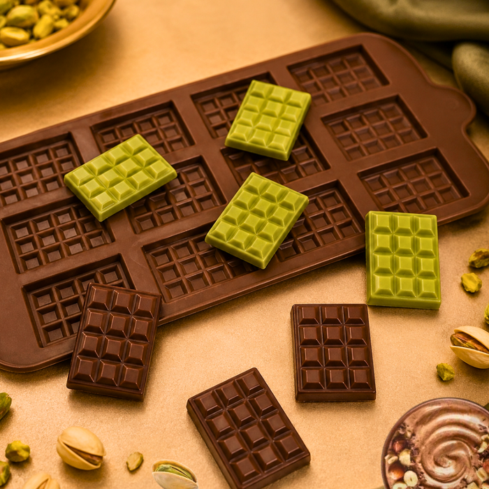 Mini Grid Chocolate Bar Design- Silicone Mould | 12 Cavities | Flexible Non-Stick | Brown