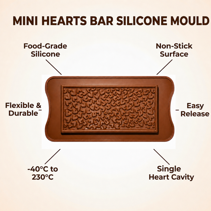 Mini Hearts Chocolate Bar- Silicone Mould | Single Cavity| Flexible Non-Stick | Brown