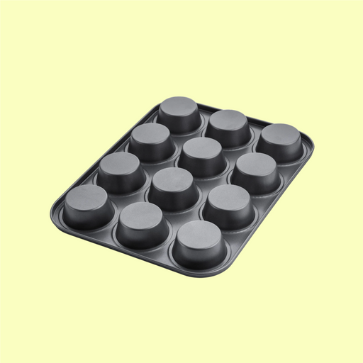 Bake perfect muffins and tea cakes with the Esslly Non-Stick 12-Cavity Muffin Tray