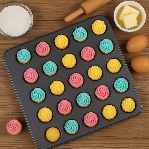Bake 24 mini muffins, tea cakes, and Indian sweets effortlessly with the Esslly Non-Stick Mini Muffin Tray.
