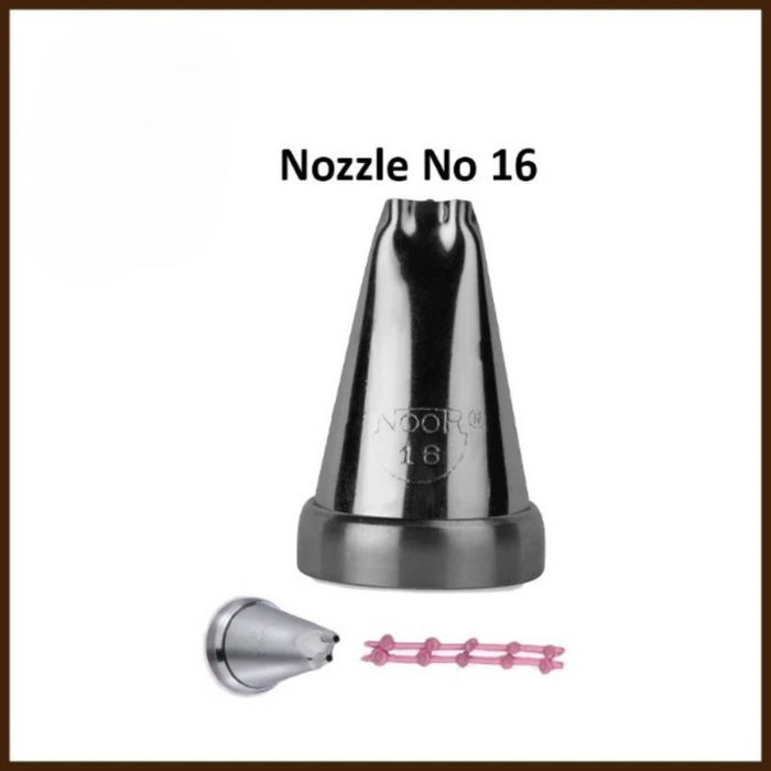 Create intricate double-threaded designs with Noor Icing Nozzle No. 16.