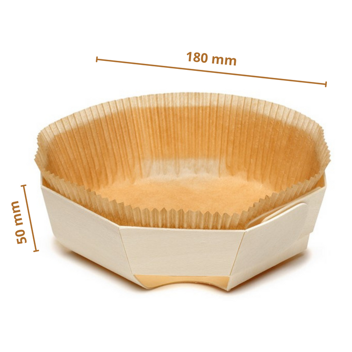 180 x50 mm- Round Wooden Baking Mold (Pack of 8 Wooden Trays and 24 Paper Liners) | For 500 grams Bake