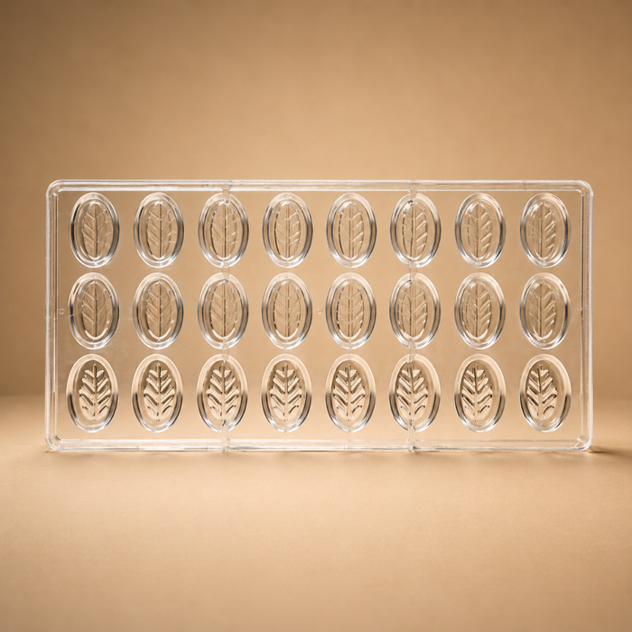 Ovate Leaf Pattern Polycarbonate Chocolate Mould - 24 Cavities