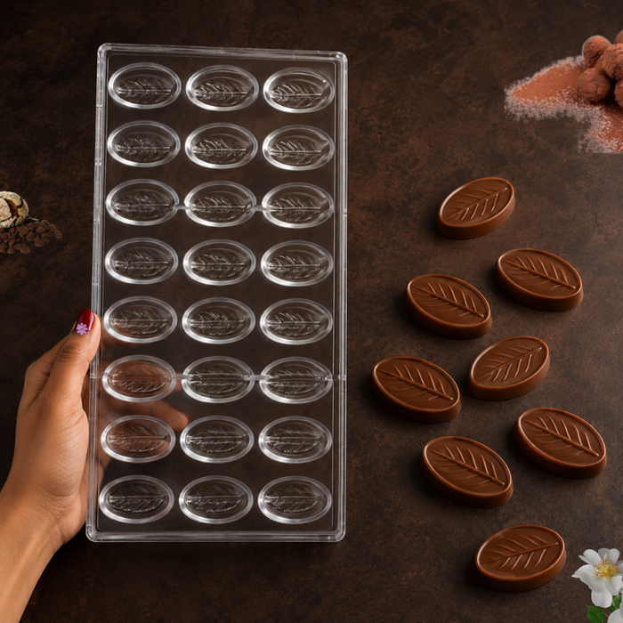 Ovate Leaf Pattern Polycarbonate Chocolate Mould - 24 Cavities