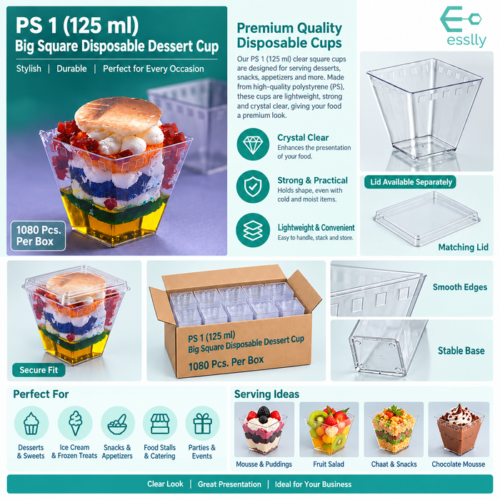 PS 1 (125 ml) Triangular Acrylic Clear Dessert Cup | Pack of 100
