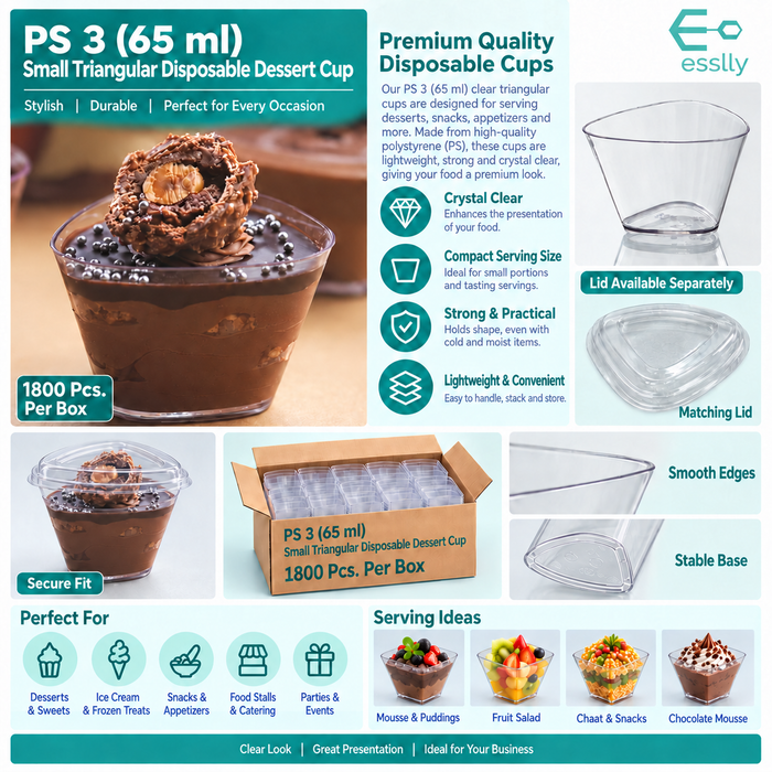 PS 4 (60 ml) Small Triangular Acrylic Clear Dessert Cup | Pack of 100