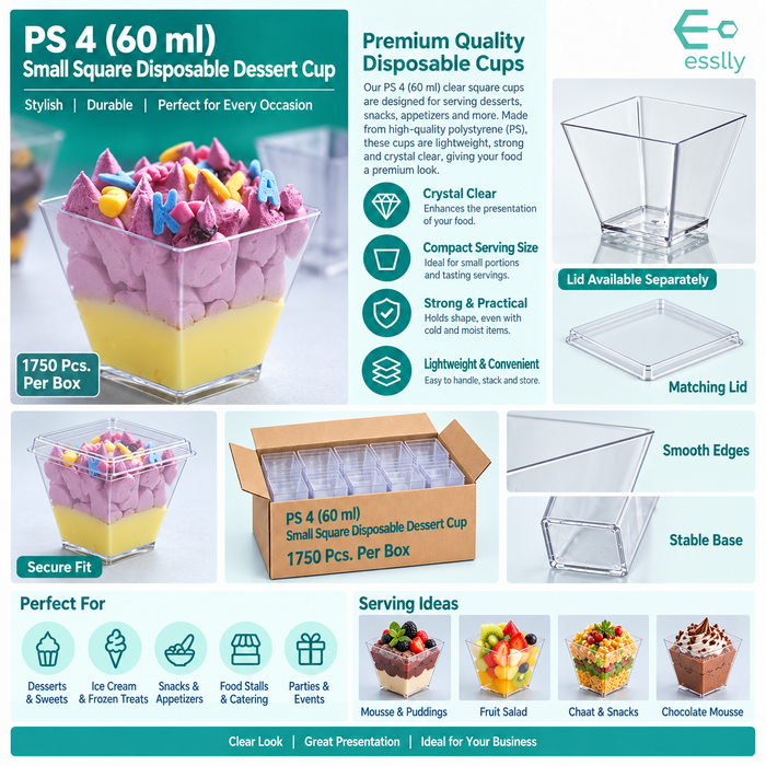 PS 4 (60 ml) Small Triangular Acrylic Clear Dessert Cup | Pack of 100