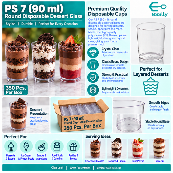 PS 7 (90ml) Clasic Roound Acrylic Clear Dessert Cup | Pack of 100